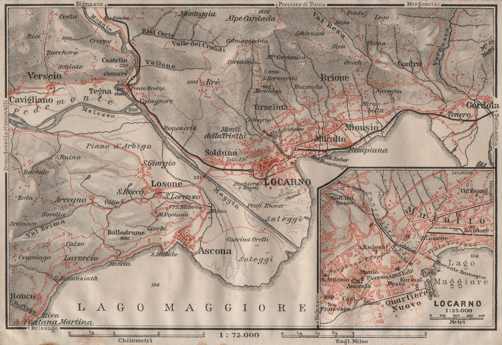 LOCARNO area. Losone Gordola Muralto Brione. Switzerland Suisse Schweiz 1911 map